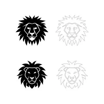 Lion head silhouette with sharp geometric mane like sun rays, flat black ve.. Stock Illustration
