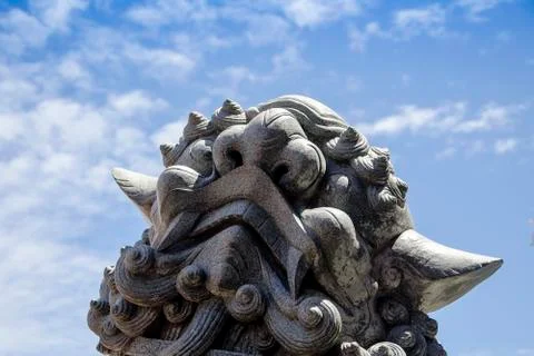 Lion head stone statute Stock Photos