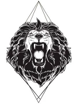 Lion head tattoo Stock Illustration