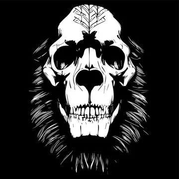 Lion head vector hand drawn clip art black and white Stock Illustration