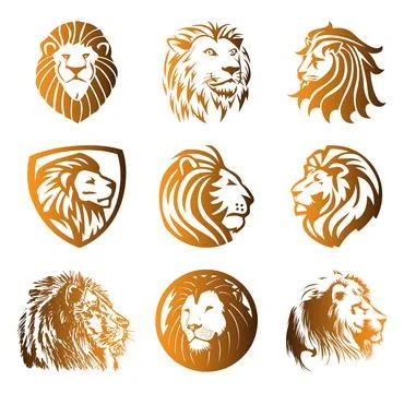 Lion head vector icon set in yellow gradient color Stock Illustration