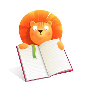 Lion Holds Empty Notebook to Read Write or Draw Stock Illustration