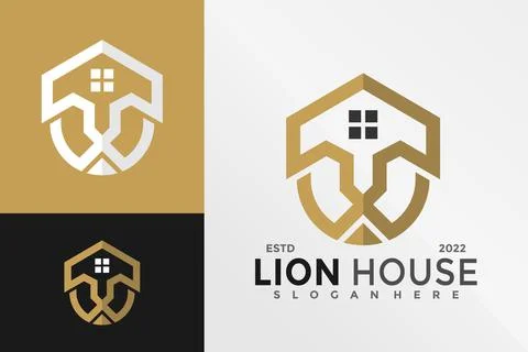 Lion House Logo Design Vector illustration template Stockillustratie