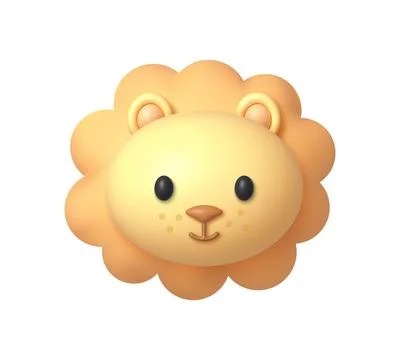 Lion icon 3d on white background. Cute funny character. 3d cartoon simple vector Stock Illustration