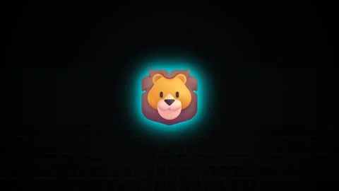 Lion icon glowing with a cyan light in the center Stock Footage 345013318