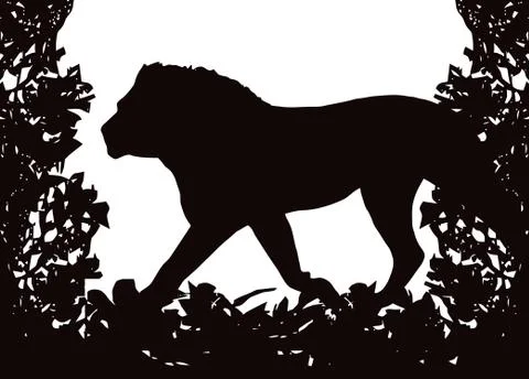 Lion in isolated bush frame vector Stock Illustration