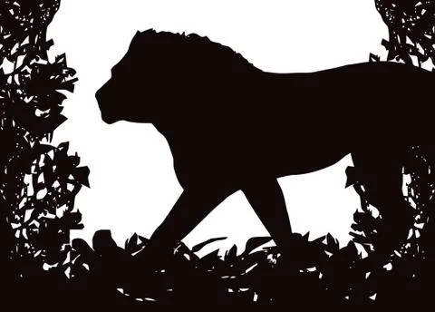 Lion in isolated bush frame vector Stock Illustration