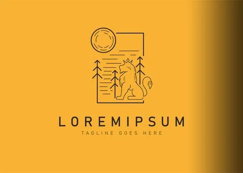 Lion king logo design. Vector illustration of Lion king with forest and moon. Illustration