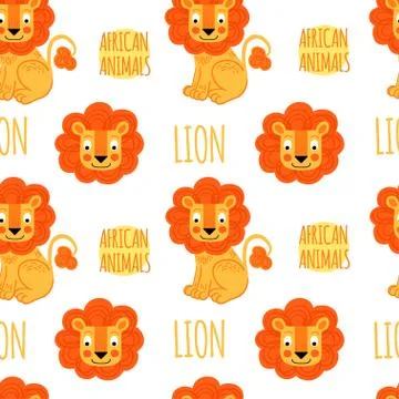 Lion with lettering vector seamless pattern Stock Illustration