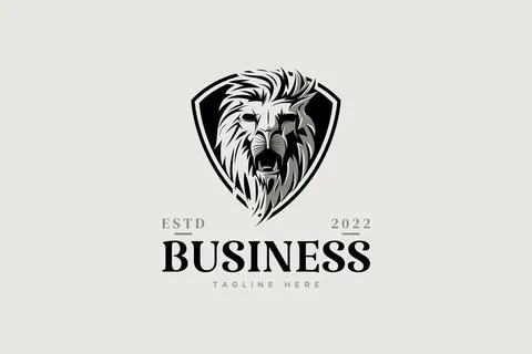 Lion logo with head inside shield Stock Illustration