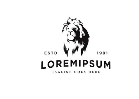Lion Logo. Lion Head Vector in Monochrome Style. 스톡 일러스트