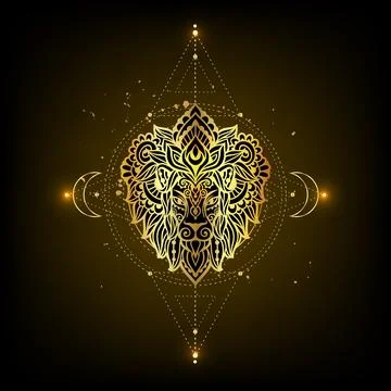 Lion mandala head. Vector illustration. Leo zodiac sign. Stock Illustration