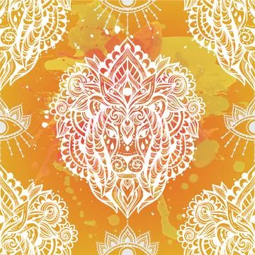 Lion mandala head. Vector illustration. Leo zodiac sign. Stock Illustration