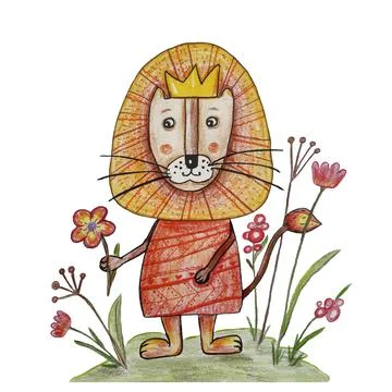 Lion in the meadow, illustration Stock Illustration