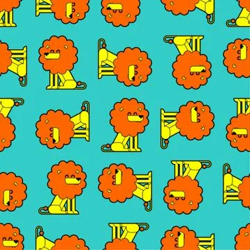 Lion pattern seamless. Leo background . Beast texture. Vector ornament Stock Illustration