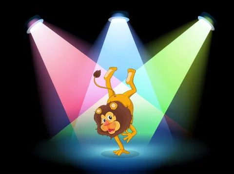 A lion performing in the middle of the stage Stock Illustration