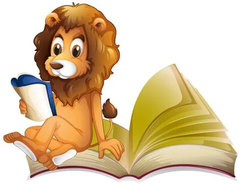 Lion reading storybook alone Stock Illustration