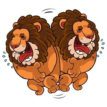 Lion rolling on the floor laughing vector illustration Stock Illustration