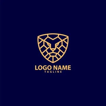 Lion shield line  logo design vector Stock Illustration