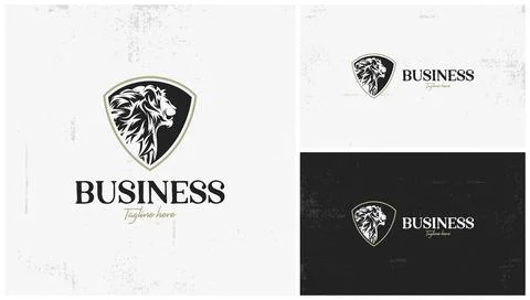 Lion shield logo with face from side Stock Illustration