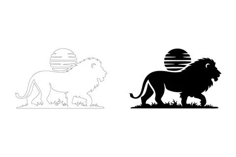 Lion Silhouette with Sunset Background. Stock Illustration