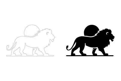 Lion Silhouette with Sunset Background. Stock Illustration