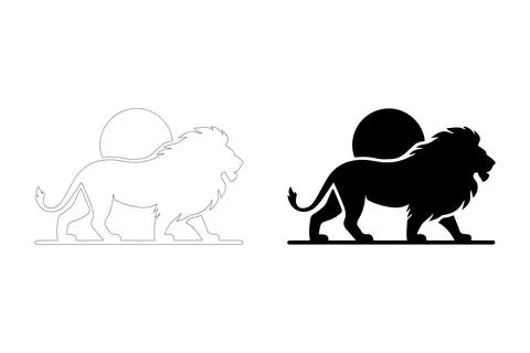 Lion Silhouette with Sunset Background. Stock Illustration