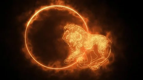 Lion siluet lines fire effect green screen background Stock Footage 303728122