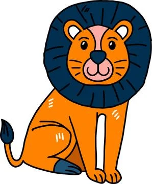 A lion is sitting on the ground with its head tilted to the side Stock Illustration