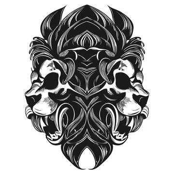 Lion skull hand drawn vector clip art black and white Stock Illustration