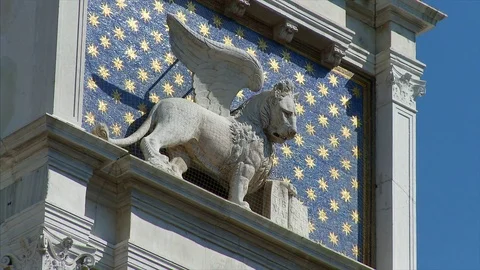 The lion of St Mark, St Mark's Clock Tower, Venice, Veneto, Italy Stock Footage 74340165