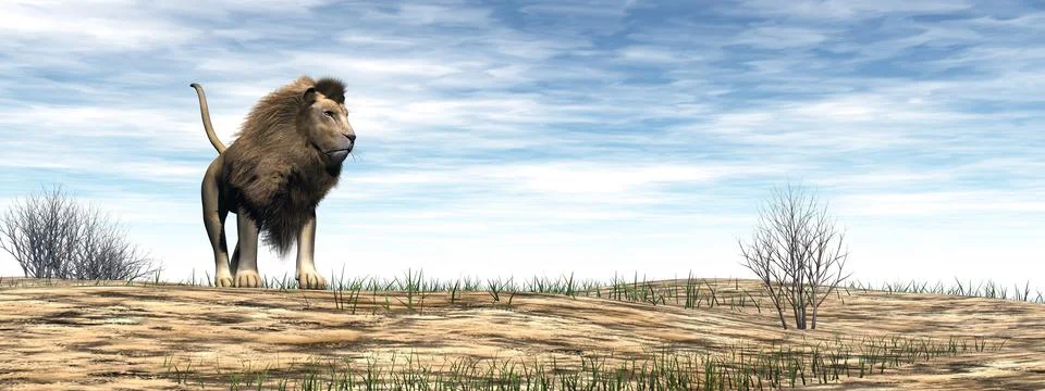 Lion standing in the desert - 3D render Stock Illustration