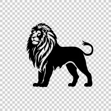 Lion Standing Silhouette Side View mane tail black animal イラスト素材