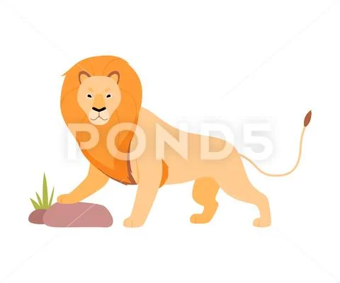 Lion stands near a stone. Vector illustration on a white background. Stock Illustration