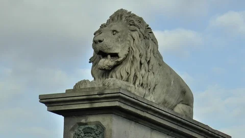 Lion Statue Budapest With A Crow Picking Insects Off Its Face Stock Footage 99641273