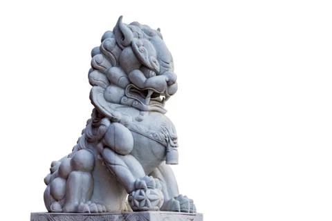 Lion statue in chaina temple isolate white background with clippingpath Stock Photos