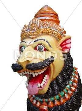 Lion statue guarding shiva temple .. Stock Photos