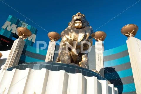 Lion statue at las vegas mgm grand casino hotel on the las vegas strip Stock Photos