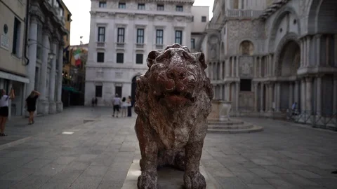 Lion Statue in Sant Mark's Square Venice Stock Footage 114668630