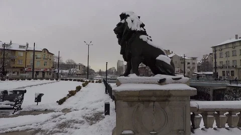 Lion statue in Sofia Bulgaria Stock Footage