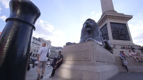 Lion Statue Trafalgar Square Stock Footage 128604763