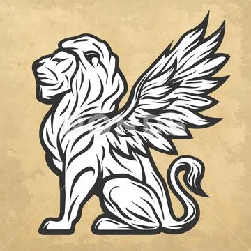 Lion statue with wings. Vintage style. Stock Illustration