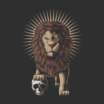 Lion stepped on a human skull vector illustration Stock Illustration