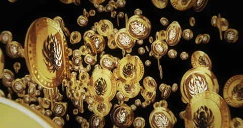 Lion symbol flying between golden coins loop Stock Footage 316302008