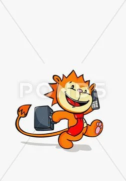 A lion talking on a mobile phone and carrying a briefcase Stock Illustration
