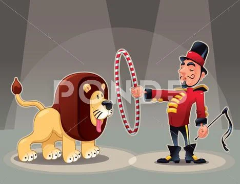 Lion tamer with lion. Stock Illustration