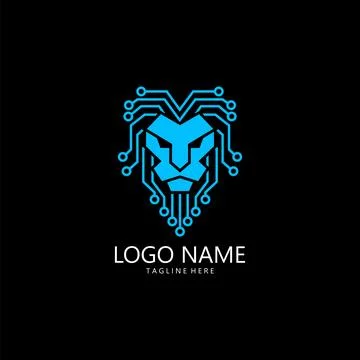 Lion tech line  logo design vector Stock Illustration