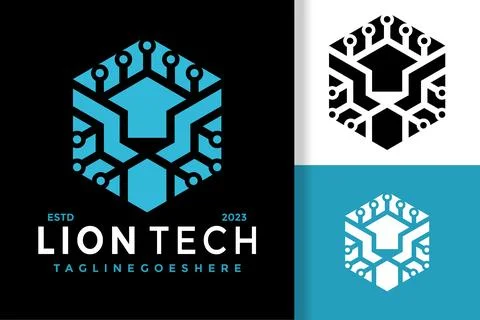 Lion Technology Hexagon Logo vector icon illustration Stock Illustration