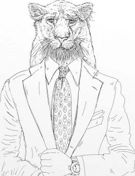 A lion in a tie, dressed in a jacket Stock Illustration