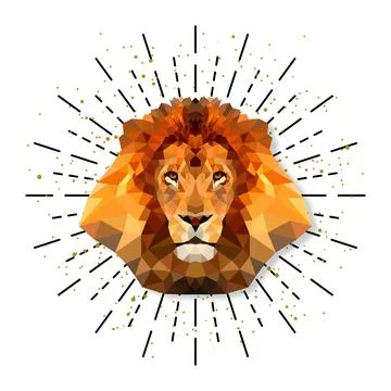 Lion in triangle style with burst, vector Stock Illustration